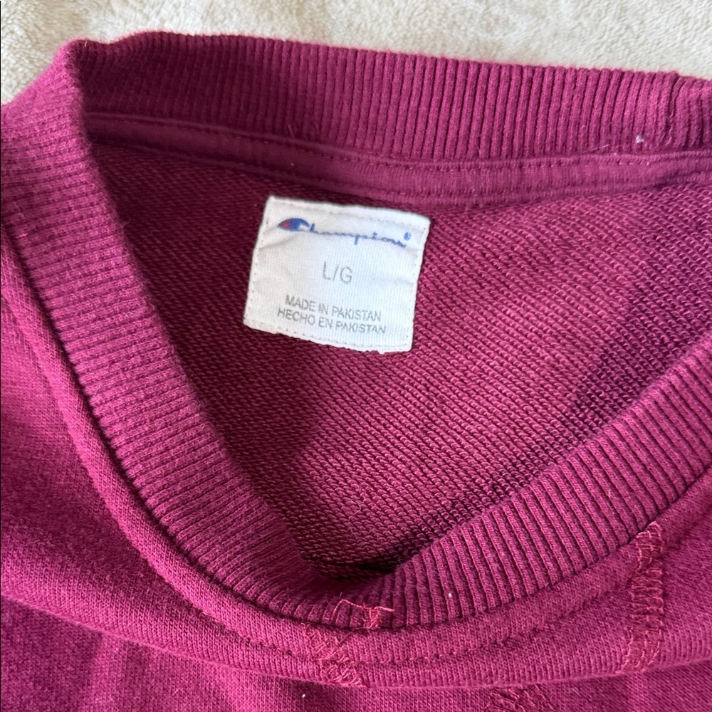 Champion Men's Burgundy Crewneck Sweatshirt with Chest Logo - Picture 2 of 3